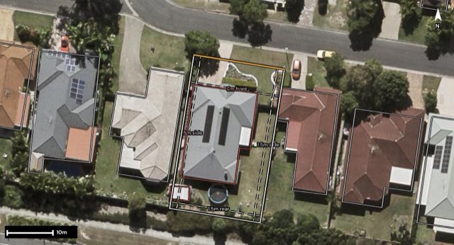 Aerial of 4 Whitfield Crescent, North Lakes QLD 4509 with the block outlined