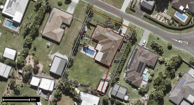 Aerial of 40 Allan Avenue, Glass House Mountains QLD 4518 with the block outlined