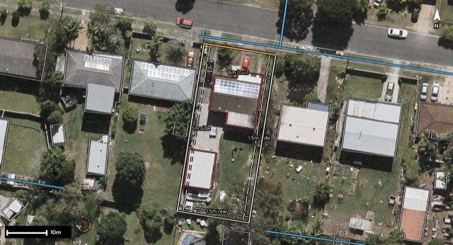Aerial of 40 Casius Street, Woodridge QLD 4114 with the block outlined