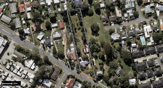 Aerial of 40 Goodfellows Road, Kallangur QLD 4503 with the block outlined