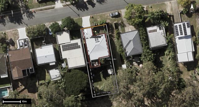 Aerial of 40 Lily Street, Everton Hills QLD 4053 with the block outlined