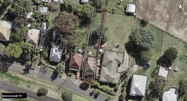 Aerial of 40 Railway Street, Laidley QLD 4341 with the block outlined