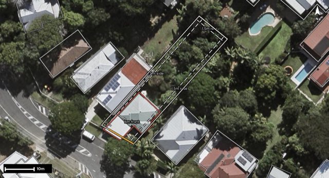 Aerial of 41 Moulton Street, Ashgrove QLD 4060 with the block outlined