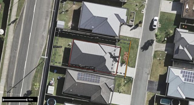 Aerial of 43 Arcadia Street, Upper Caboolture QLD 4510 with the block outlined