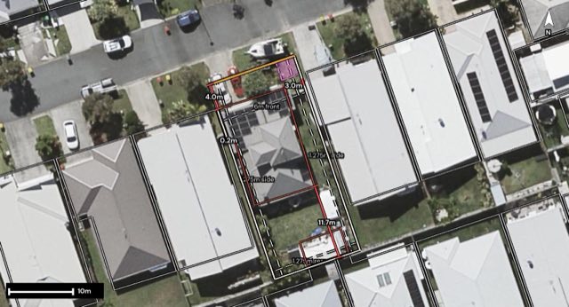 Aerial of 43 Cobalt Crescent, Caloundra West QLD 4551 with the block outlined