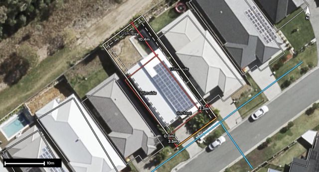 Aerial of 43 Lavinia Way, Coomera QLD 4209 with the block outlined