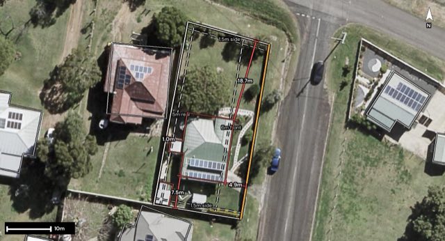 Aerial of 43 Orton Street, Laidley QLD 4341 with the block outlined
