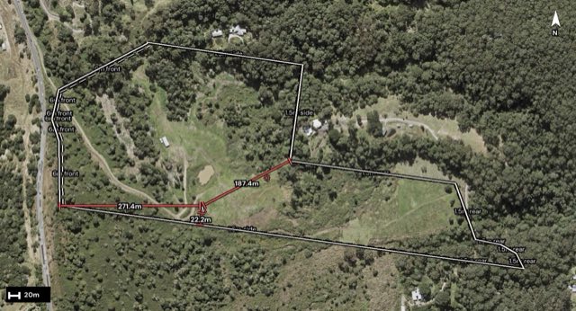 Aerial of 435 Balmoral Road, Montville QLD 4560 with the block outlined