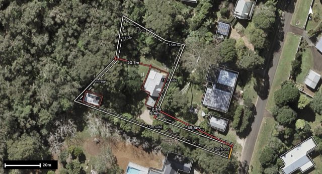 Aerial of 43A Mary Cairncross Avenue, Maleny QLD 4552 with the block outlined