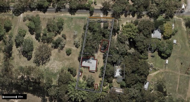 Aerial of 44 Boscoe Road, Narangba QLD 4504 with the block outlined