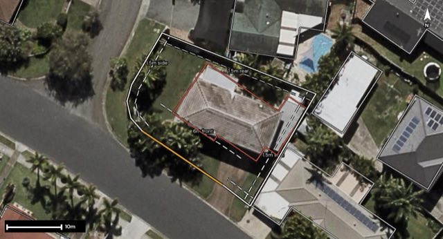 Aerial of 45 Cambridge Street, Rothwell QLD 4022 with the block outlined
