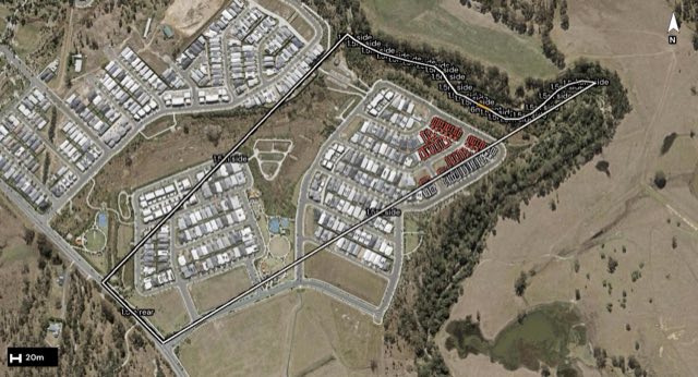 Aerial of 45 Cambridge Way, Ripley QLD 4306 with the block outlined