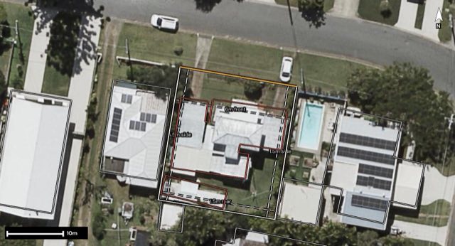 Aerial of 45 Sorrento Street, Margate QLD 4019 with the block outlined