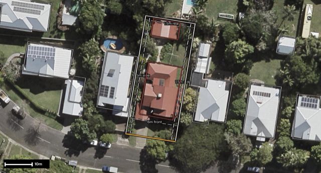 Aerial of 46 Delville Avenue, Moorooka QLD 4105 with the block outlined