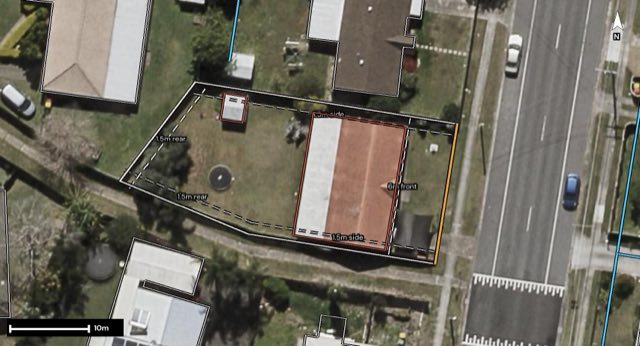 Aerial of 46 First Avenue, Marsden QLD 4132 with the block outlined