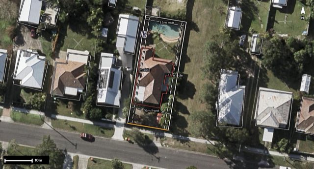 Aerial of 47 Byth Street, Stafford QLD 4053 with the block outlined