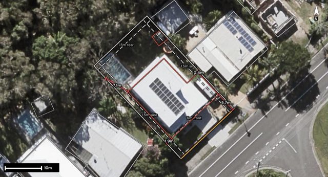 Aerial of 47 Cinnamon Avenue, Coolum Beach QLD 4573 with the block outlined