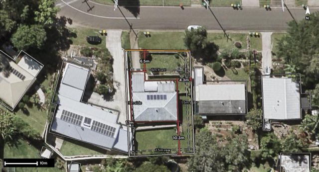Aerial of 47 David Street, Nambour QLD 4560 with the block outlined