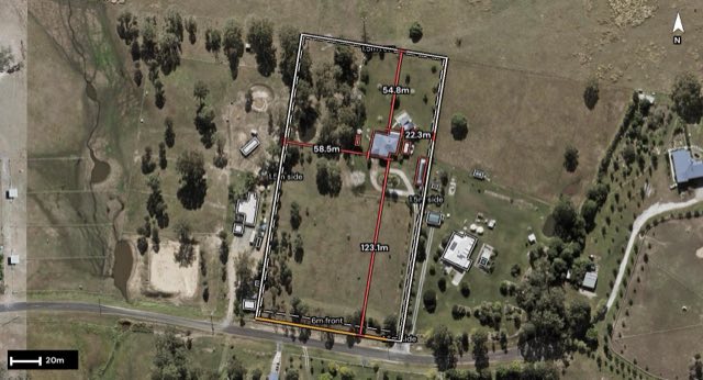Aerial of 47 Kaylene Court, Royston QLD 4515 with the block outlined