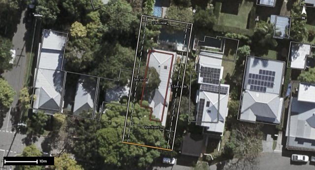 Aerial of 47 Payne Street, Auchenflower QLD 4066 with the block outlined