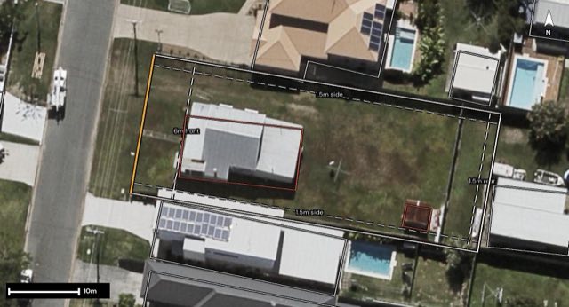 Aerial of 48 Central Avenue, Scarborough QLD 4020 with the block outlined