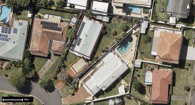 Aerial of 48 Spina Crescent, Carseldine QLD 4034 with the block outlined