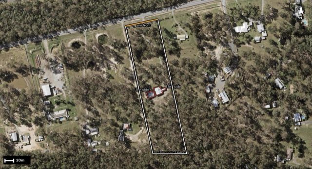 Aerial of 489-497 Camp Cable Road, Jimboomba QLD 4280 with the block outlined
