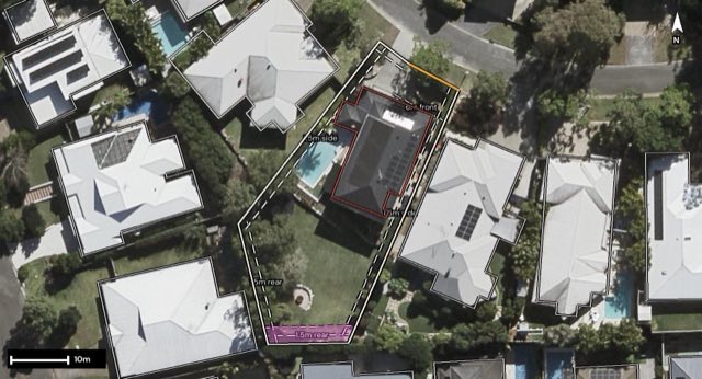 Aerial of 49 Flindersia Crescent, Seventeen Mile Rocks QLD 4073 with the block outlined