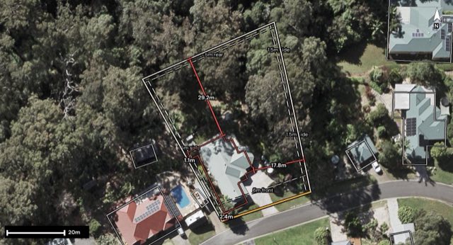 Aerial of 5-7 Eden Park Court, Mount Nathan QLD 4211 with the block outlined