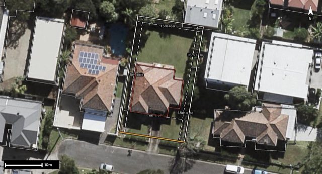 Aerial of 5 Cosgrove Avenue, Annerley QLD 4103 with the block outlined