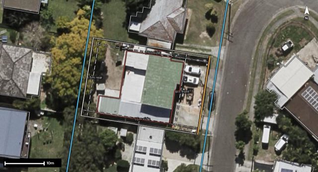 Aerial of 5 Daffodil Street, Logan Central QLD 4114 with the block outlined