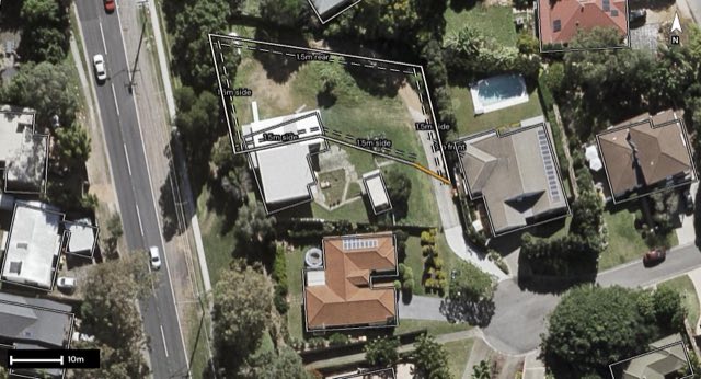Aerial of 5 Delmara Close, The Gap QLD 4061 with the block outlined