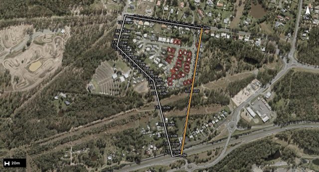 Aerial of 5 Forest Oak Court, Chuwar QLD 4306 with the block outlined