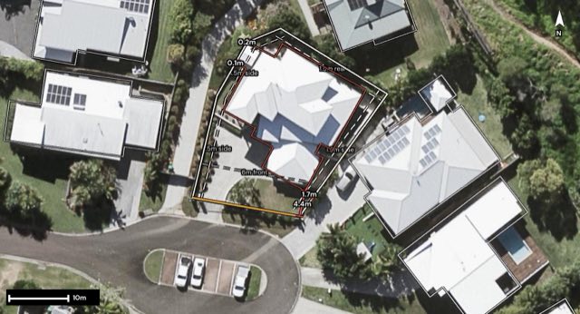 Aerial of 5 Jadie Court, Coolum Beach QLD 4573 with the block outlined