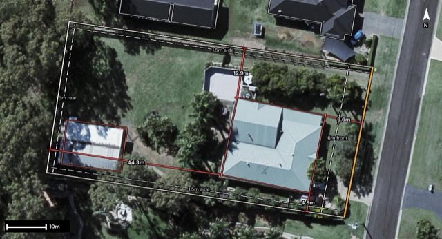 Aerial of 5 Koala Crescent, Gatton QLD 4343 with the block outlined