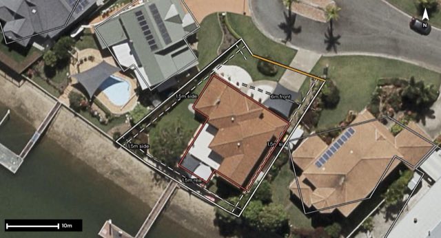 Aerial of 5 Mayflower Court, Newport QLD 4020 with the block outlined