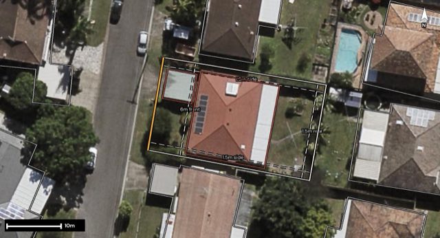 Aerial of 5 Starcross Street, Macgregor QLD 4109 with the block outlined