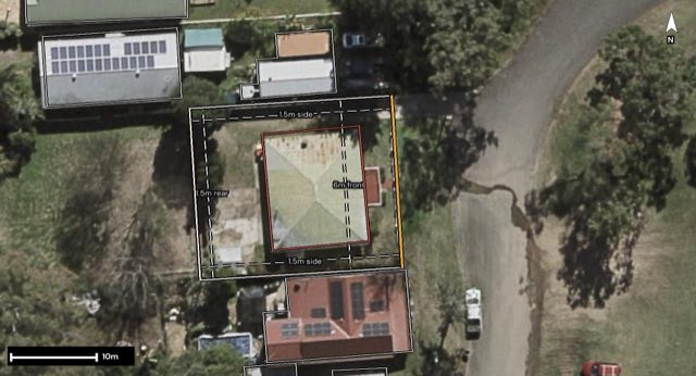 Aerial of 5 Telegraph Lane, North Ipswich QLD 4305 with the block outlined