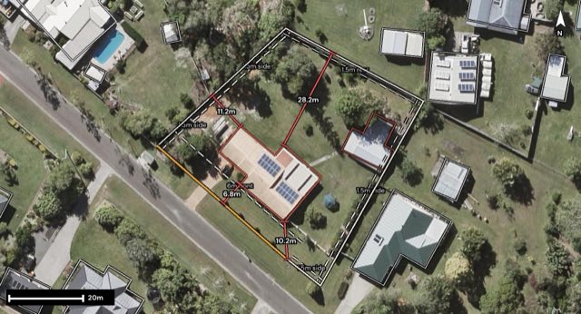 Aerial of 50 Pinelands Drive, Beerwah QLD 4519 with the block outlined
