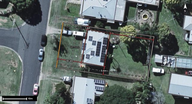 Aerial of 50 Whittle Street, Gatton QLD 4343 with the block outlined