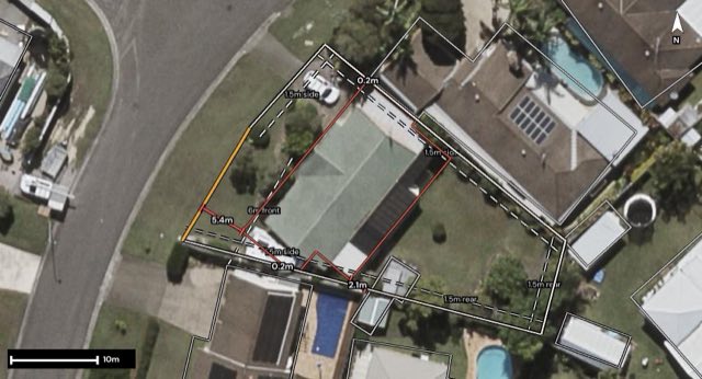 Aerial of 51 Jacaranda Drive, Mooloolaba QLD 4557 with the block outlined