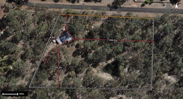 Aerial of 51 Lockyer View Road, Wivenhoe Pocket QLD 4306 with the block outlined