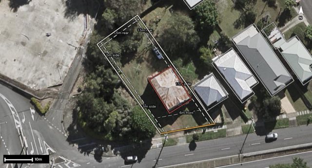 Aerial of 52 Creek Road, Mount Gravatt East QLD 4122 with the block outlined