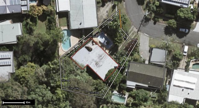 Aerial of 52 Eastment Street, Bardon QLD 4065 with the block outlined