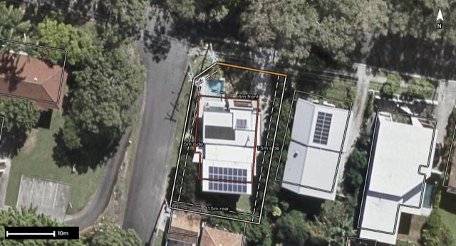 Aerial of 52 Wool Street, Toowong QLD 4066 with the block outlined