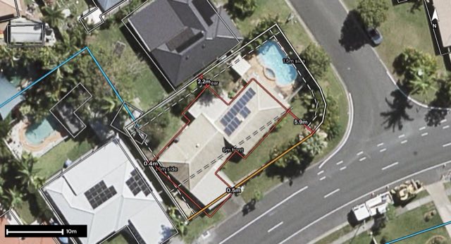 Aerial of 54 Bienvenue Drive, Currumbin Waters QLD 4223 with the block outlined