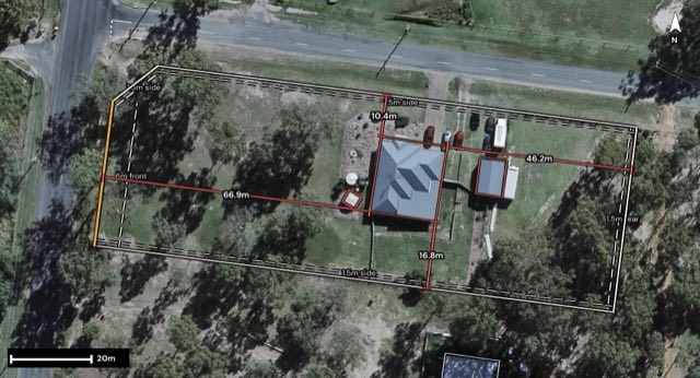 Aerial of 54 Gehrke Road, Regency Downs QLD 4341 with the block outlined