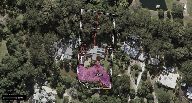 Aerial of 54 Monarch Place, Mons QLD 4556 with the block outlined