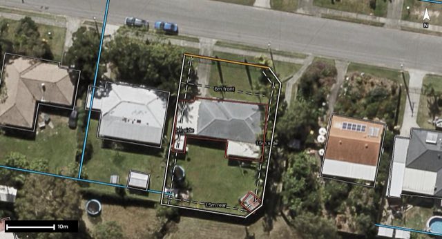 Aerial of 54 Sunscape Drive, Eagleby QLD 4207 with the block outlined