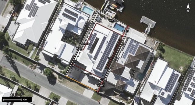 Aerial of 54 Westholme Circuit, Pelican Waters QLD 4551 with the block outlined